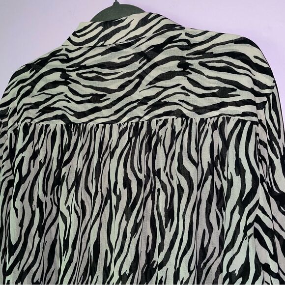 Free People Size L Top Ciara Button Up Chiffon Zebra Animal Print Shirt - Picture 7 of 8